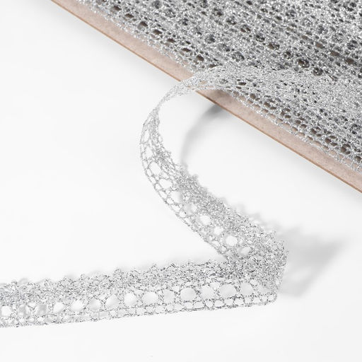 Тесьма декоративная, металлизированная, 10±1 м, 15 мм, цвет серебряный