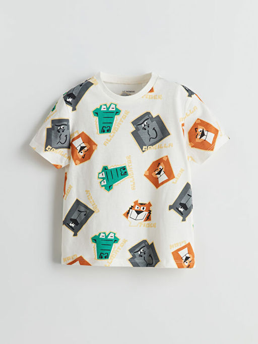 Bisiklet Yaka Bask?l? Erkek ?ocuk Ti??rt