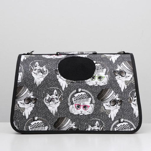 Сумка-переноска каркасная Зимние коты, размер M, 40 х 21 х 27 см - Пижон фото 2