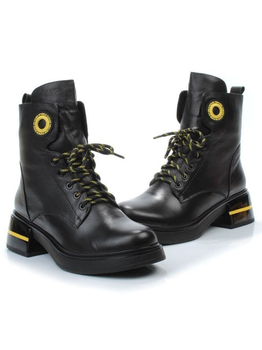 01-P514-3 BLACK/YELLOW Ботинки демисезонные женские (натуральная кожа, байка)