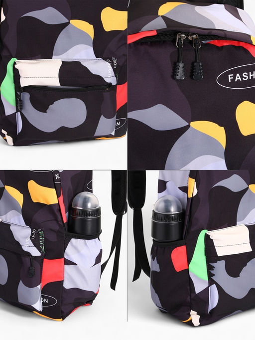 Рюкзак школьный на молнии, с карманами, с абстрактным рисунком, размер 30?13?42 см, с принтом, чёрный