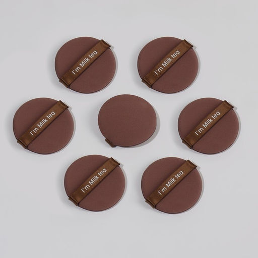 Спонжи для макияжа MILK TEA, набор - 7 шт., d=5.5 см, с держателем, в футляре, коричневые