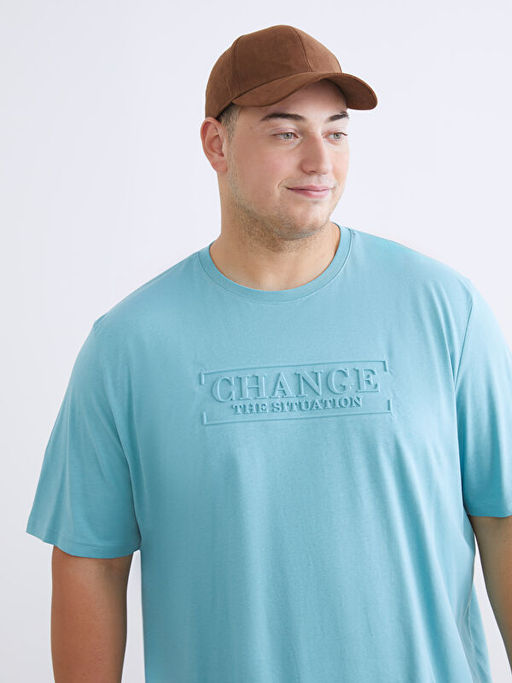 B?y?k Beden Kabartma Bask?l? Penye Erkek Ti??rt