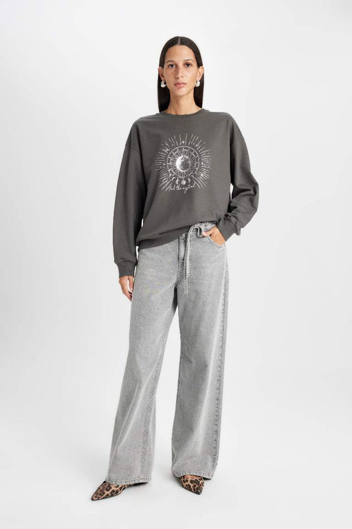 Толстовка с принтом Relax Fit с круглым вырезом - Defacto фото 2