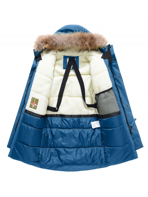 Парка зимняя подростковая для мальчика с капюшоном и мехом синего цвета 9535S - Valianly фото 10