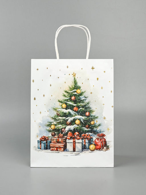 Цена за 2 шт. Пакет бумажный подарочный новогодний крафт Подарки под ёлкой 27?21?11 см
