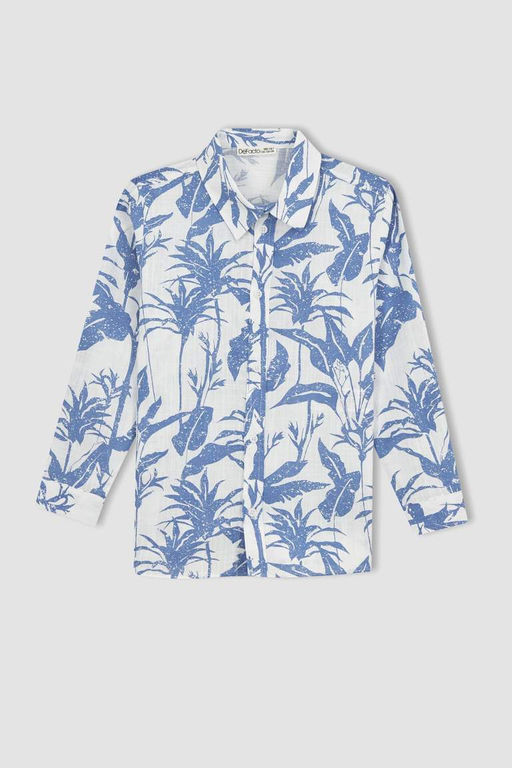 Льняная рубашка с длинным рукавом с рисунком для мальчика - Defacto фото 7