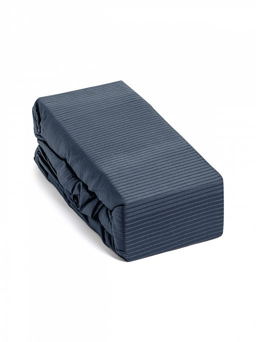 Проcтыня натяжная сатин-страйп 180x200+25 синий сатин