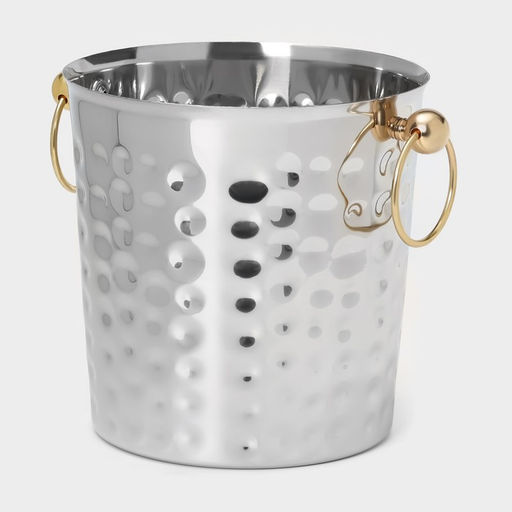 Ведро для льда «Чеканный», 5.2 л, 25×20×20.5 см, нержавеющая сталь, золотые ручки