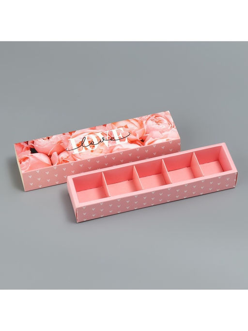 Цена за 5 шт. Коробка для конфет, кондитерская упаковка, 5 ячеек, «Love», 5×21×3.3 см