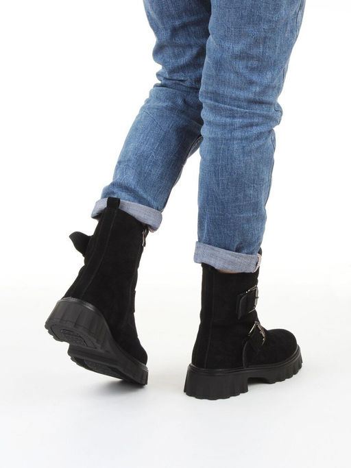 04-PAX40-2Z BLACK Ботинки зимние женские (натуральная замша, 100% шерсть) размер 38 маломерит на пол