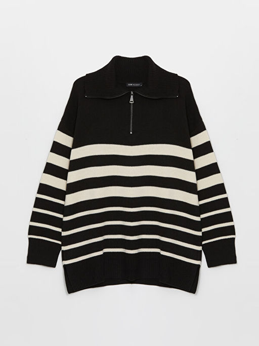 Dik Yaka D?z Uzun Kollu Kad?n Triko Kazak