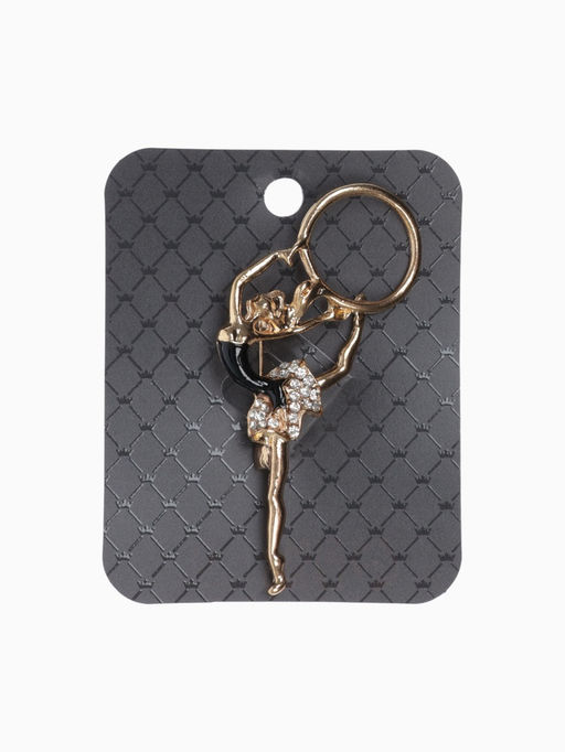 Брошь Гимнастка с хула-хупом, цвет чёрно-белый в золоте