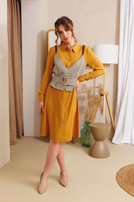Костюм AMORI 7100 горчица+клетка  фото 3