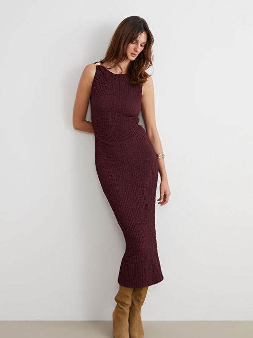 Bisiklet Yaka B?zg?l? Bodycon Elbise