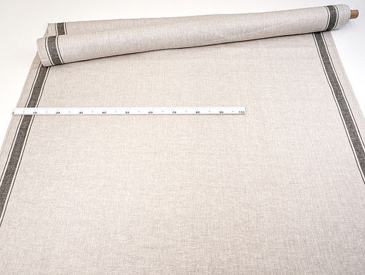 Льняной жаккард "Черная полоска" цв.натуральный, ш.1.5м, лен-100%, 170гр/м.кв