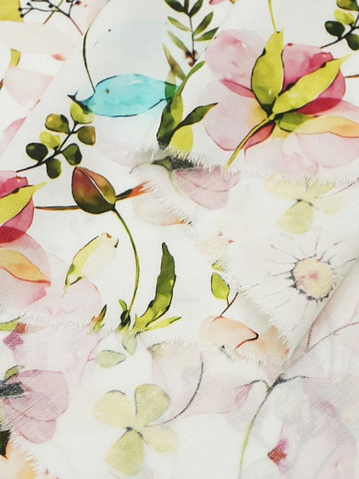 Штапель Премиум (Digital) Летняя палитра цв.белый, ш.1.45м, вискоза-100%, 105гр/м.кв - Купава фото 4