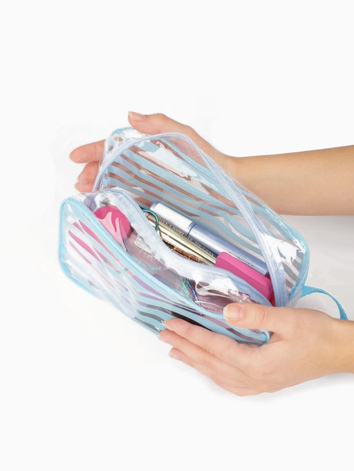 Цена за 2 шт. Косметичка на молнии для бассейна, с ручкой, с принтом, прозрачная/голубая