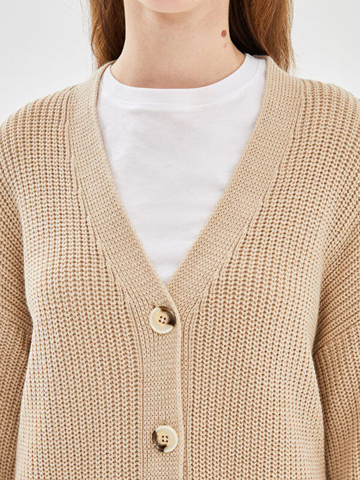 V Yaka Kendinden Desenli Uzun Kollu Kad?n Triko H?rka