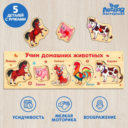 Рамка - вкладыш Учим домашних животных, 5 элементов