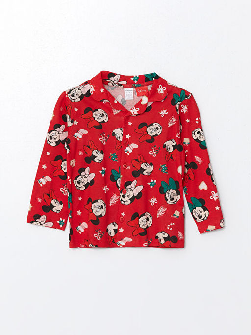 Polo Yaka K?sa Kollu Minnie Mouse Bask?l? K?z Bebek Pijama Tak?m - Waikiki фото 2