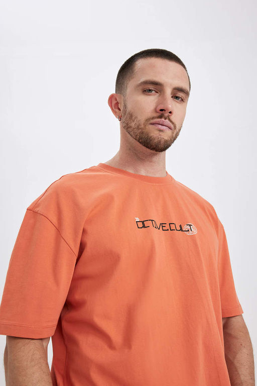 DeFactoFit Футболка Oversize из 100 % хлопка с круглым вырезом сзади и короткими рукавами с принтом  фото 6