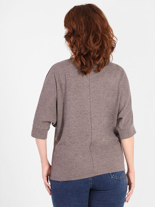 Блузка больших размеров теплая праздничная со стразами - Almond фото 2