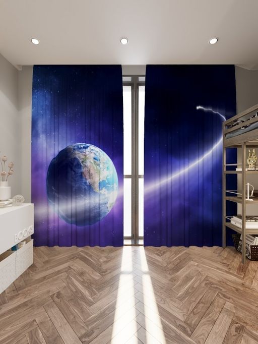 Фотошторы Комета и земля Сатен/150 см/235 см
