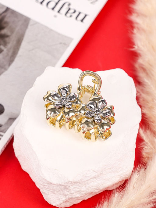 Цена за 6 шт. Крабик для волос «Хизер», цветы, 4 см, золото