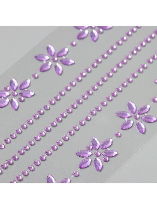 Переводная тату на тело и стразы Цветочная аппликация, набор 2 листа, фиолетовая, 18?8 см