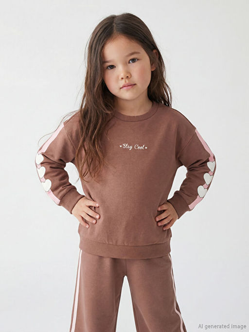 Kalp ve Yaz? Bask?l? K?z ?ocuk Soft Touch Sweatshirt