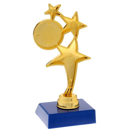 Цена за 2 шт. Кубок, наградная фигура под нанесение «Три звезды», золото, подставка пластик синяя, 15.5 см