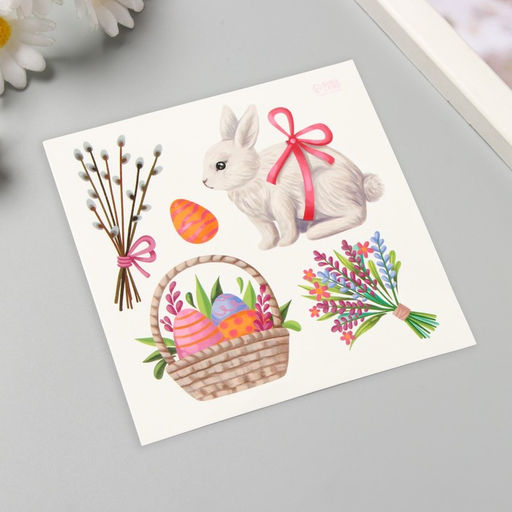 Переводные тату цветные Кролик и пасхальная корзинка, временные татуировки, 10?10 см - Арт узор фото 2