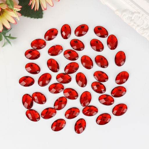 Декор для творчества пластик Стразы овал. Красные набор 34 шт 1,2х1,4 см