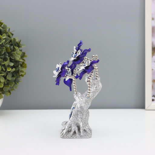 Фигурка от сглаза «Цветущее дерево. Филин со слитком золота», серебро, синий, 16×5.5×18.5 см