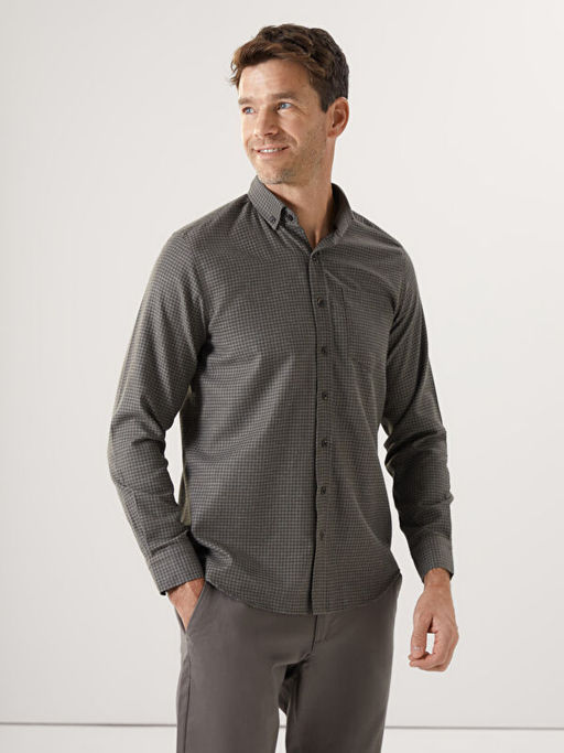 Regular Fit Uzun Kollu Ekose Gabardin Erkek G?mlek