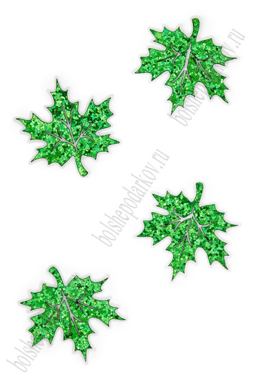 Лазерная вырубка из кожзама "Кленовый листик" 4,7 см (10 шт) зеленый/белый, несклеенная