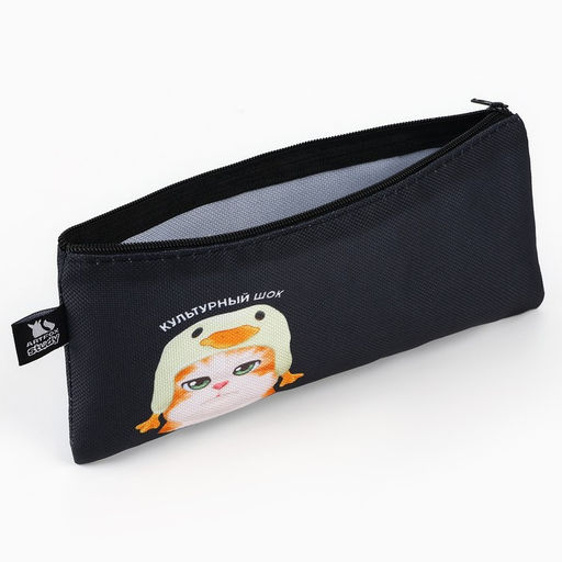 Пенал школьный, текстиль, плоский, 20×8 см «Кот в шоке»