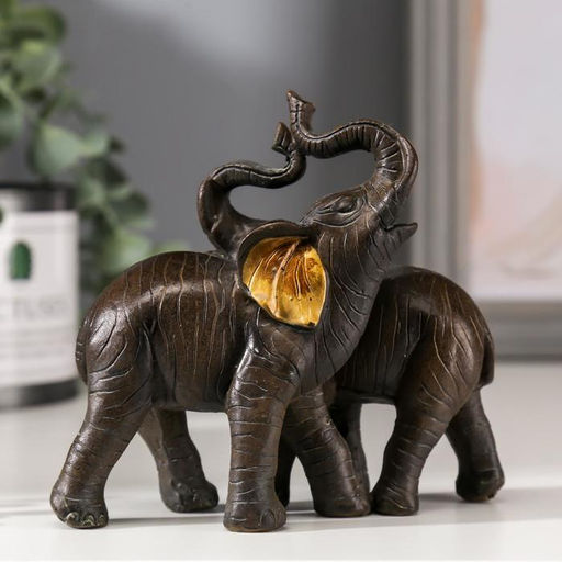 Фигурка полистоун «Два слона африканских коричневых», золотые ушки, 11×12×5.5 см