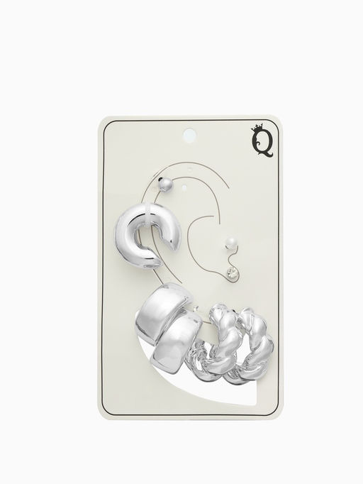 Серьги и кафф QF Переплетение, набор 8 шт. цвет серебро  фото 4