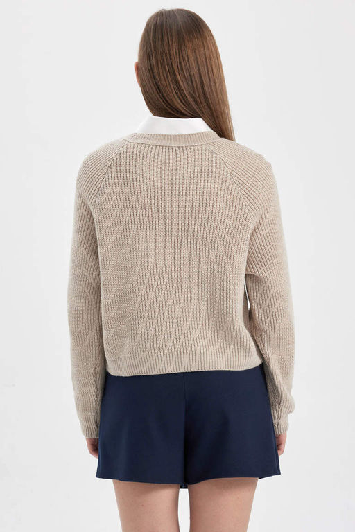 Крутой свитер стандартной посадки с круглым вырезом - Defacto фото 7