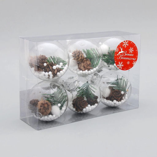 Ёлочные игрушки Льдинка - шишки, шары новогодние, d=6 см, набор 6 шт., прозрачный - Зимнее волшебство фото 5