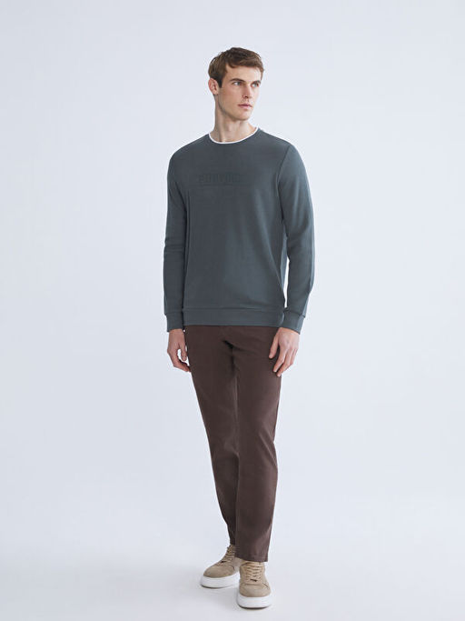 Bisiklet Yaka Bask?l? Erkek Sweatshirt