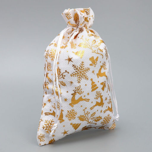 Цена за 5 шт. Мешочек подарочный холща Новогодние олени, тиснение, 16 24 см +/- 1.5 см - Дарите счастье фото 2