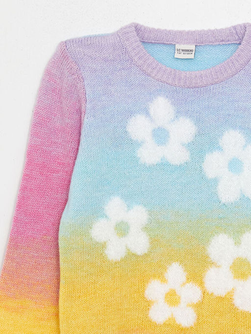 Bisiklet Yaka Desenli Uzun Kollu K?z ?ocuk Triko Kazak - Waikiki фото 3