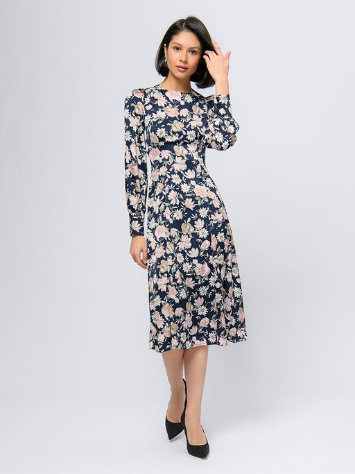 Платье темно-синего цвета длины миди с цветочным принтом - 1001dress фото 6