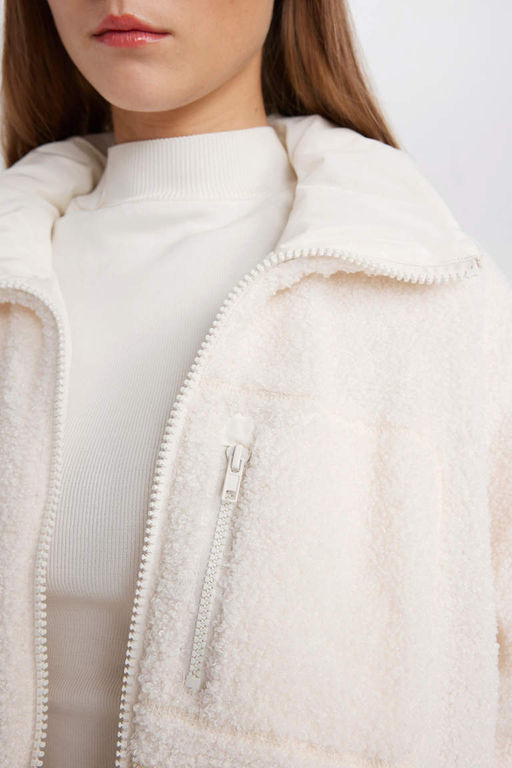 Куртка из искусственного меха обычного кроя с воротником-стойкой - Defacto фото 4