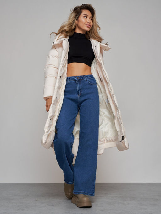 Пальто утепленное молодежное зимнее женское бежевого цвета 52355B - Holdluck фото 23