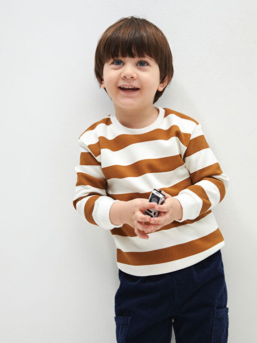 Bisiklet Yaka Uzun Kollu ?izgili Erkek Bebek Sweatshirt