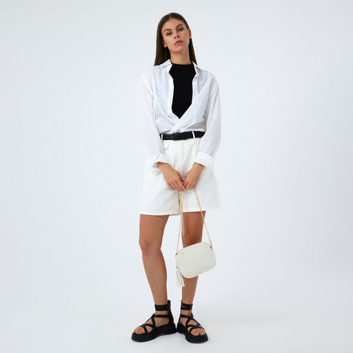 Сумка женская кросс-боди на молнии, 20×7×15 см, на цепочке, бежевая